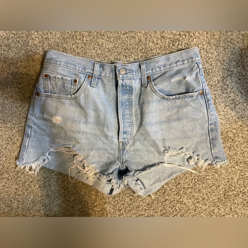 Levi's Light Blue Frayed Jean Shorts